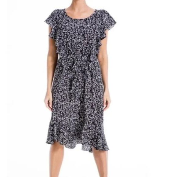Nwt  Max Studio Printed Flutter Sleeve Tie Waist - Picture 1 of 16